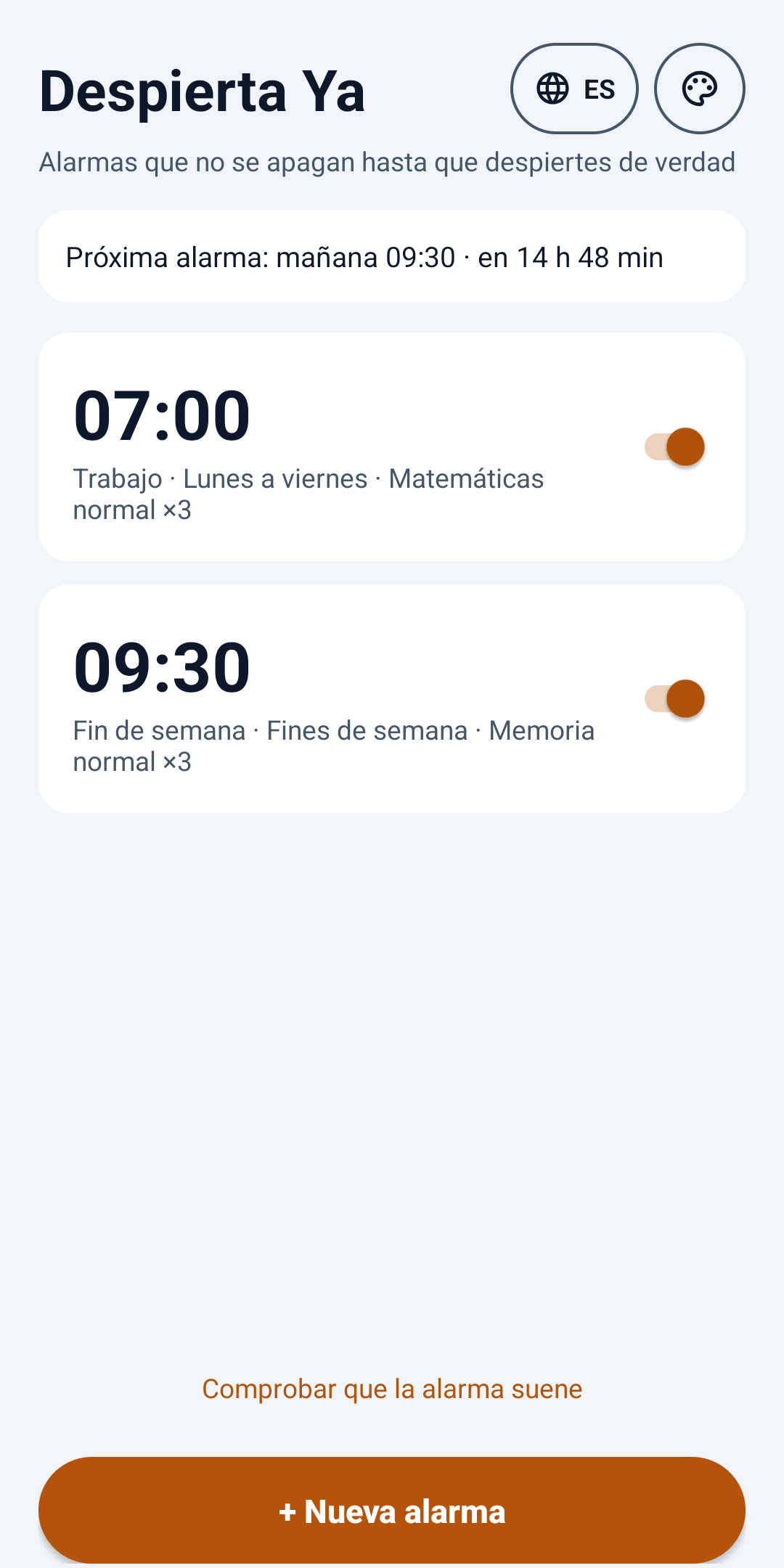 Lista de alarmas