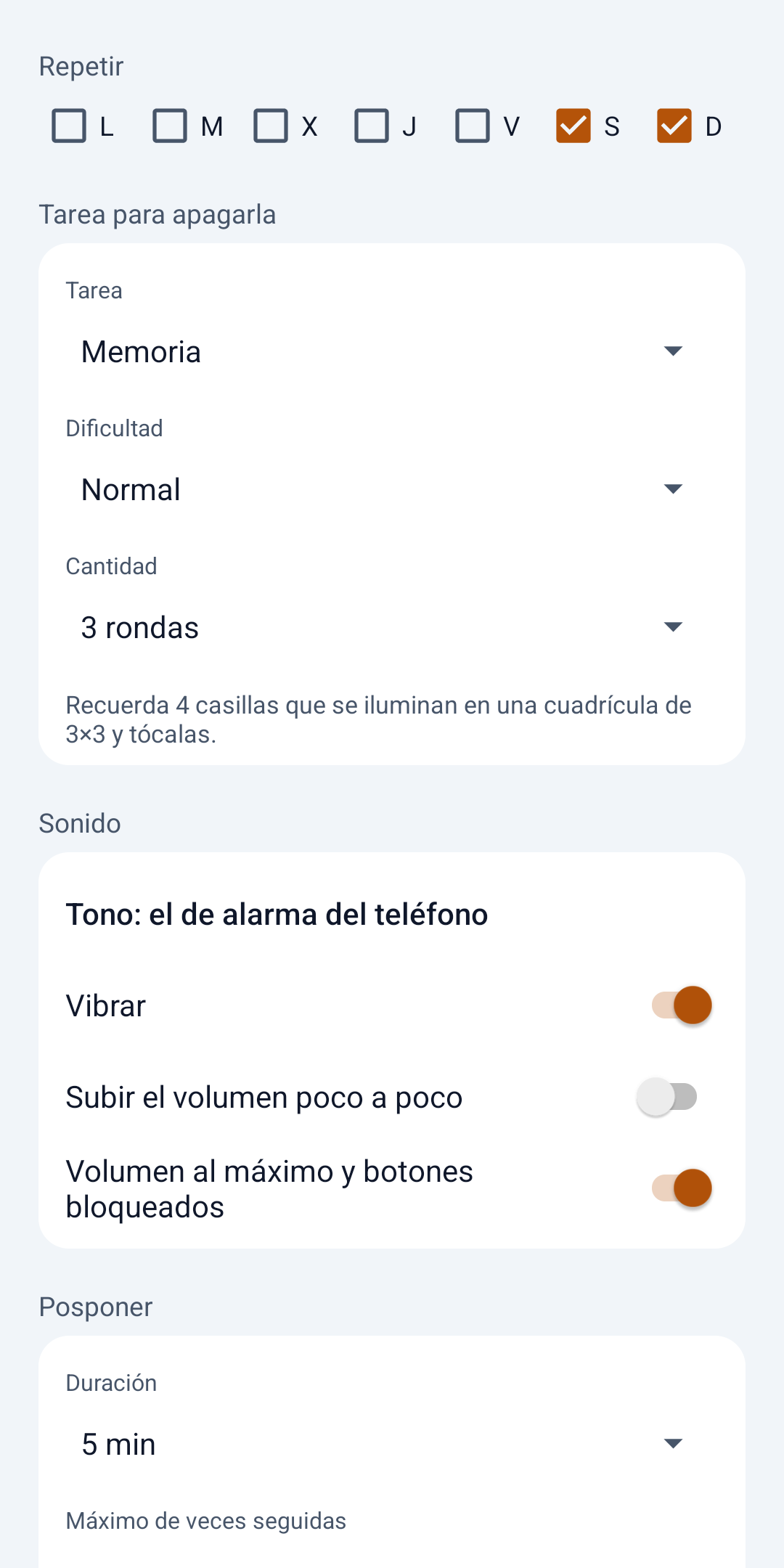 Configurar la tarea de una alarma