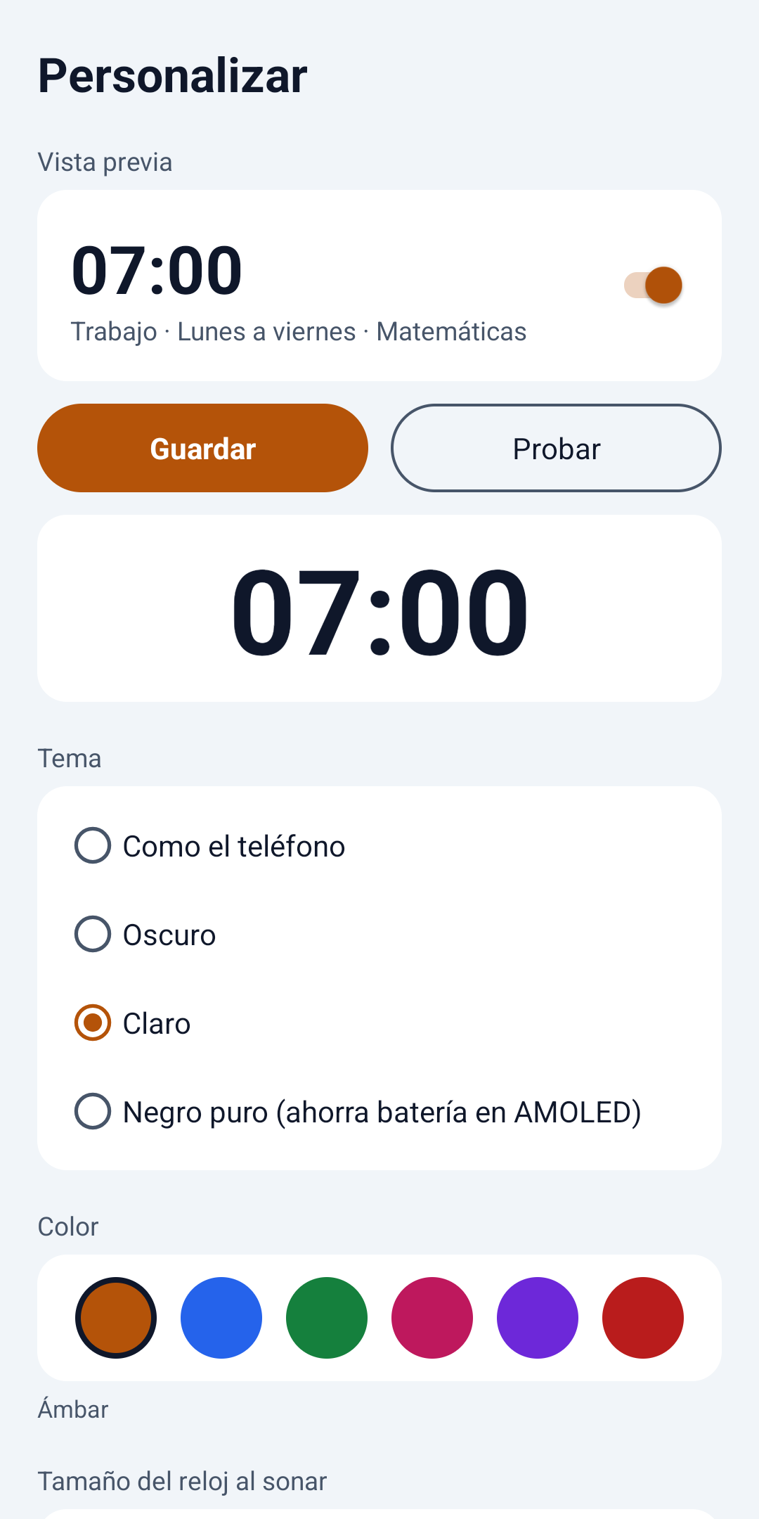 Pantalla Personalizar